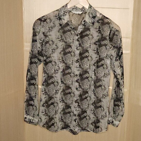 Cabi Womens Sheer Black Grey Animal Print Blouse Small - Picture 1 of 7